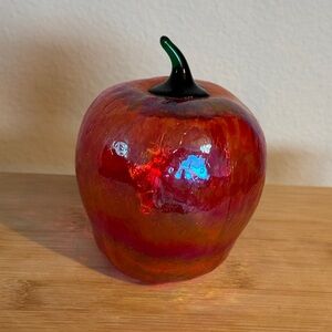 Hand Blown Iridescent Red Glass Apple Sculpture